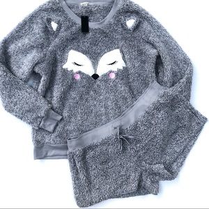PJ Salvage Plush Fox Pajama Short Set Gray